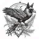 raven and fox and two ears of wheat tattoo design idea