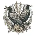 raven and fox and two ears of wheat tattoo design idea