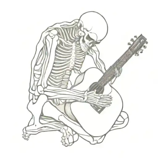 skeleton hunched over playing the guitar tattoo design idea