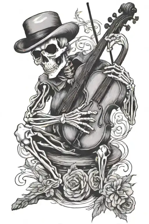 skeleton playing the fiddle  tattoo design idea