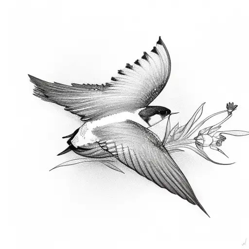 swallow bird with flower for man tattoo design idea