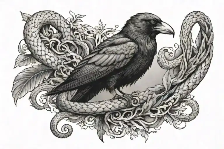 crow and snake wrapped tattoo design idea