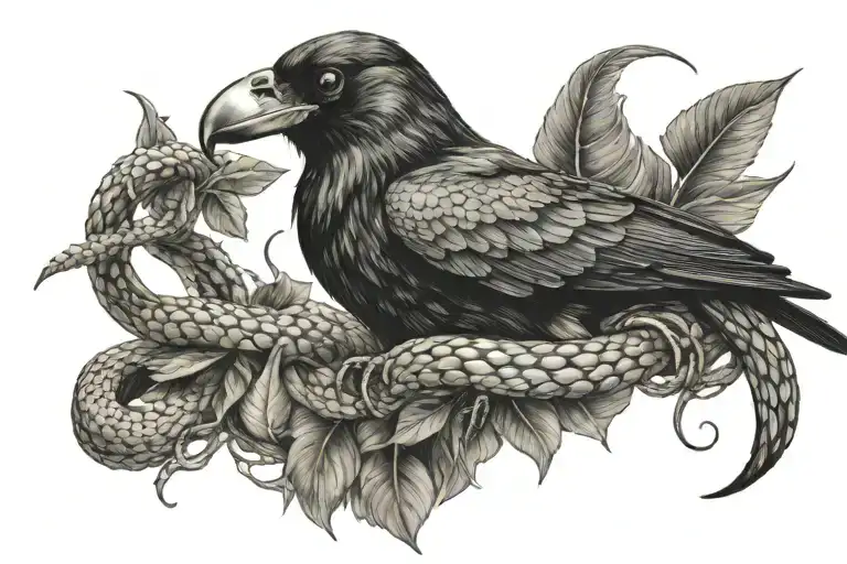 crow and snake tattoo design idea