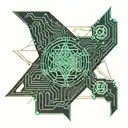 easy shading, line work, circuit board patterns, anonymous tattoo design idea