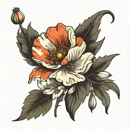 cosmos poppy and snowdrop flower tattoo design idea