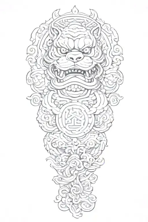 Fu dog with water element tattoo design idea