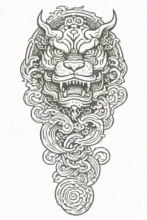 Fu dog with water element tattoo design idea