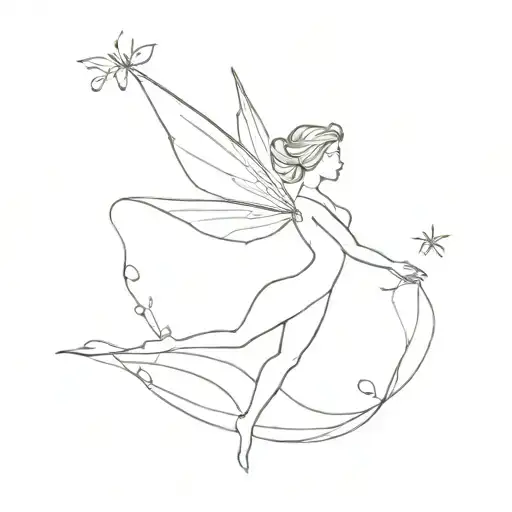 Etherial fairy flying tattoo design idea