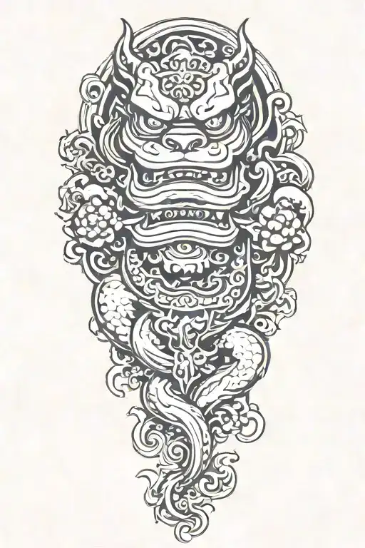 Fu dog with water element tattoo design idea