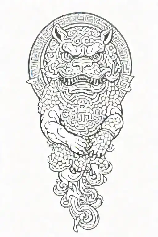 Fu dog with water element tattoo design idea