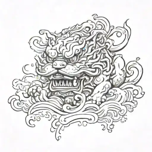 Fu dog with water element tattoo design idea