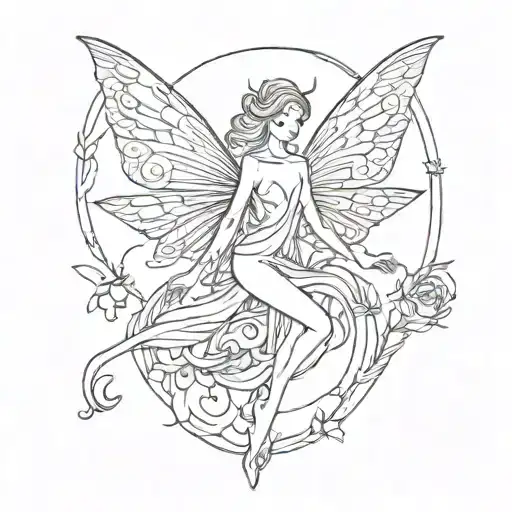 Etherial fairy flying tattoo design idea