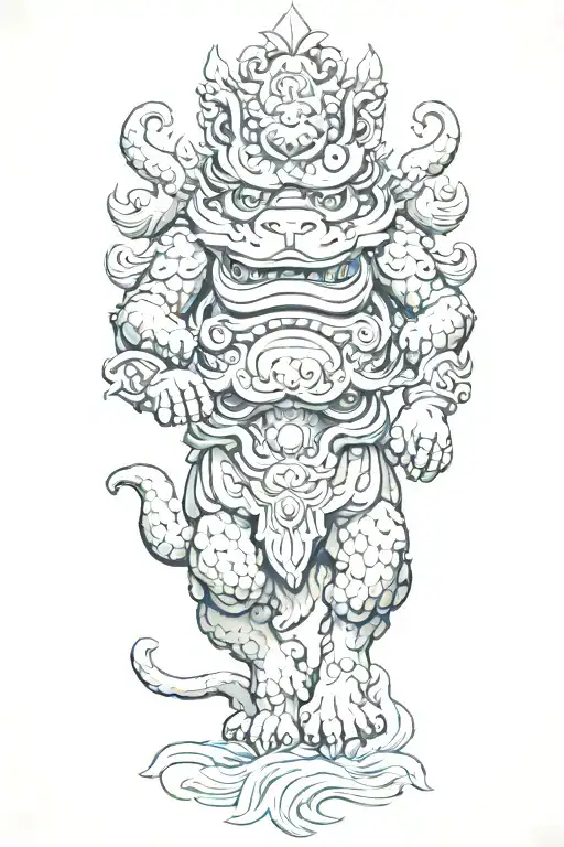 Fu dog with water element tattoo design idea