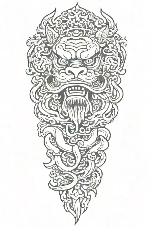 Fu dog with water element tattoo design idea