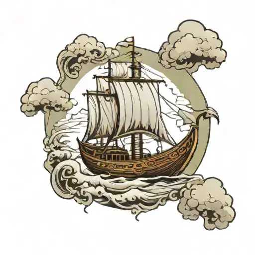 Viking ship, fjord tattoo design idea