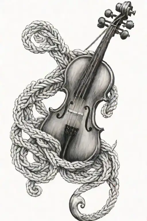 A metal anchor with a rope into the shape of a violin note tattoo design idea