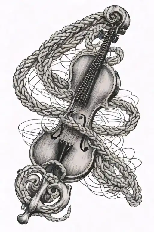 A metal anchor with a rope twisted into the shape of a violin string tattoo design idea