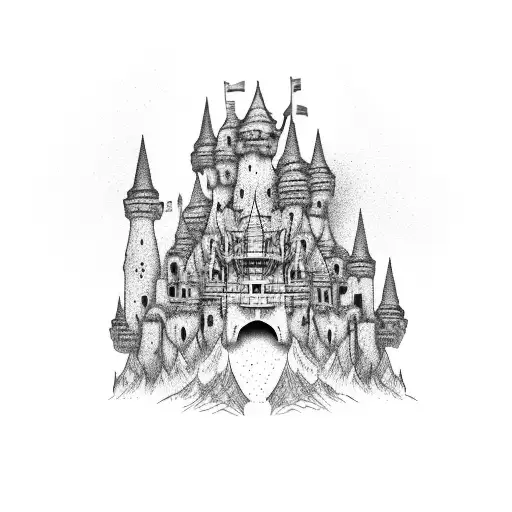 A majestic castle made entirely of sand, symbolizing the fleeting nature of love and life tattoo design idea