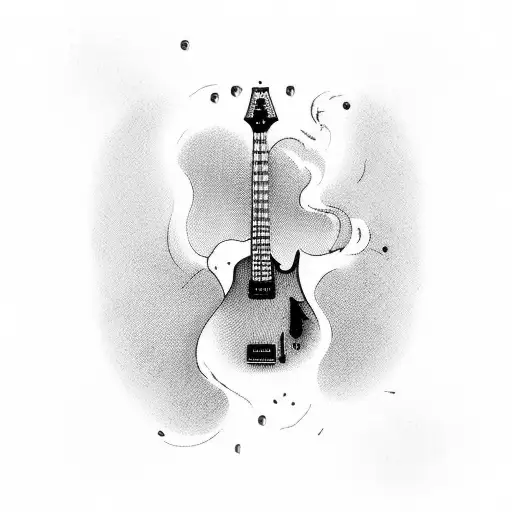 guitar with a train on a railway track tattoo design idea