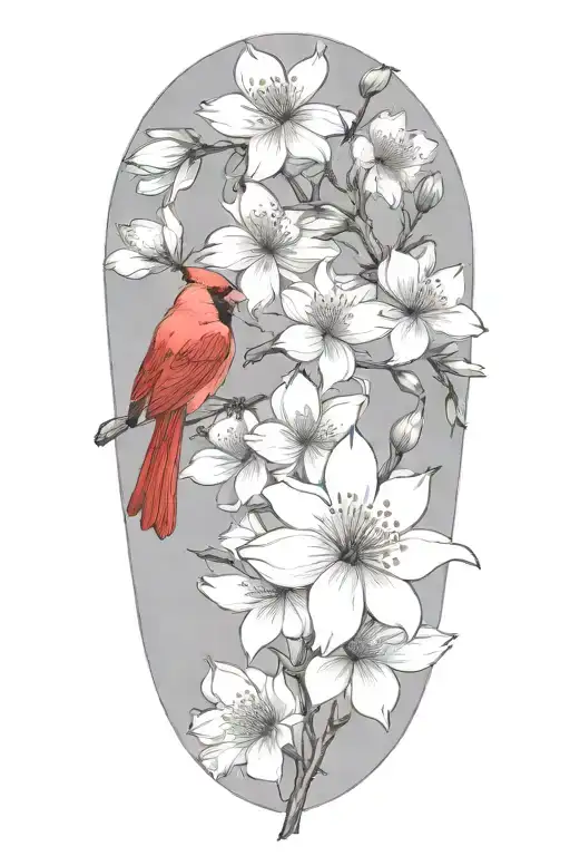 cardinals  perched on dogwood flowers with no background  tattoo design idea