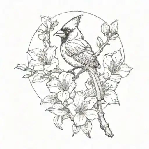 cardinal perched on magnolia and dogwood flowers tattoo design idea