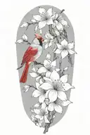 cardinals  perched on dogwood flowers with no background  tattoo design idea