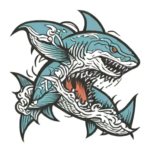 bird fighting shark  tattoo design idea