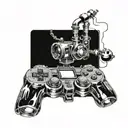 A tattoo design combining elements from popular games and comics in a futuristic oil and gas theme tattoo design idea