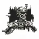 A tattoo design combining elements from popular games and comics in a futuristic oil and gas theme tattoo design idea