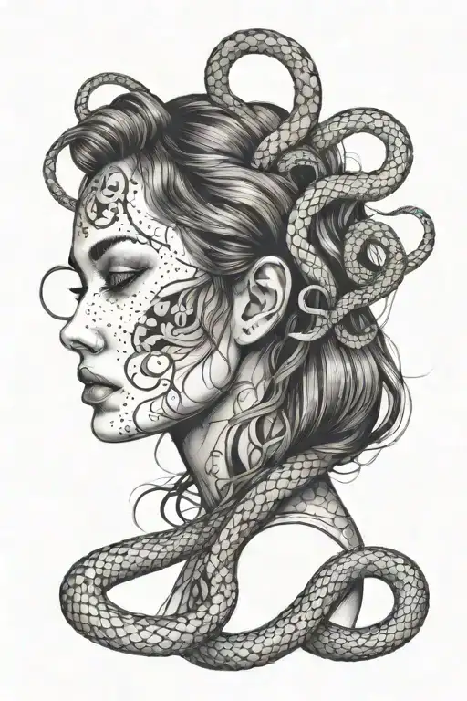 girl's face with snakes tattoo design idea