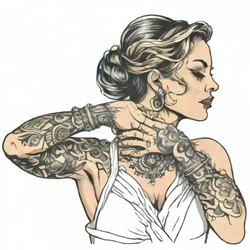 beautiful woman with hand wrapped round her throat tattoo design idea