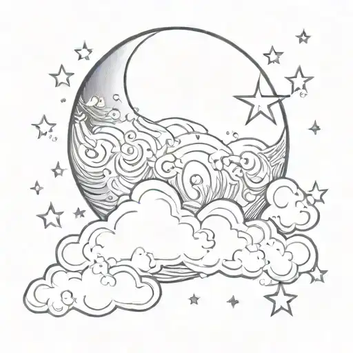 moon with a cloud and stars shining tattoo design idea