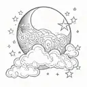 moon with a cloud and stars shining tattoo design idea
