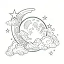 moon with a cloud and stars shining tattoo design idea
