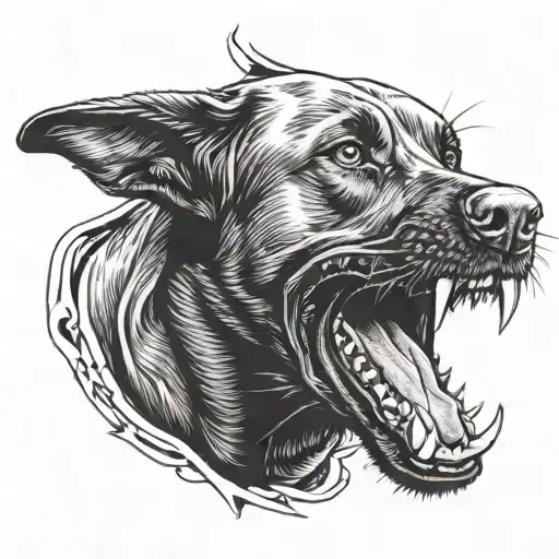 head of a Labrador dog baring its teeth claws, angry tattoo design idea