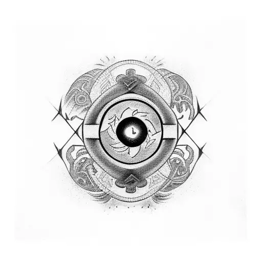 Full arm man tatoo including yin and yang , time is money and everyone can be your enemy tattoo design idea