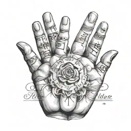 patience with each word on each finger of hand   tattoo design idea