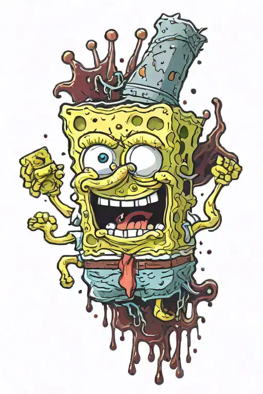 cursed spongebob with blood dripping tattoo design idea