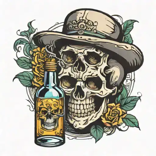A skull with a bottle of tequila tattoo design idea