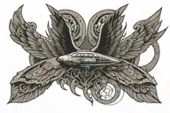a wing with aircraft flying tattoo design idea