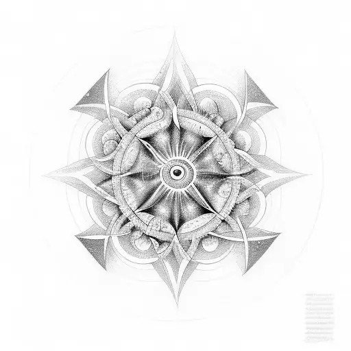 esoteric spiritual drawing symbolizing a luminous transparent ball in the center and around it luminous points of small  tattoo design idea