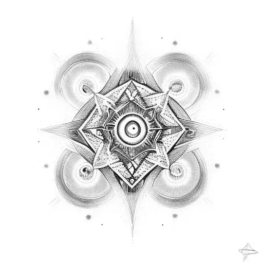 esoteric spiritual drawing symbolizing a luminous transparent ball in the center and around it luminous points of small  tattoo design idea