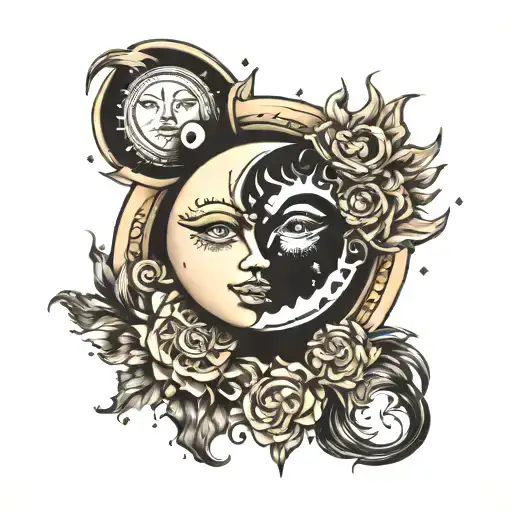 sun and moon merging together tattoo design idea