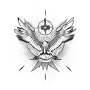 flying eagle with compass tattoo design idea