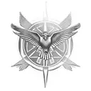 flying eagle with compass tattoo design idea