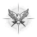 flying eagle with compass tattoo design idea