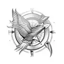 flying eagle with compass tattoo design idea