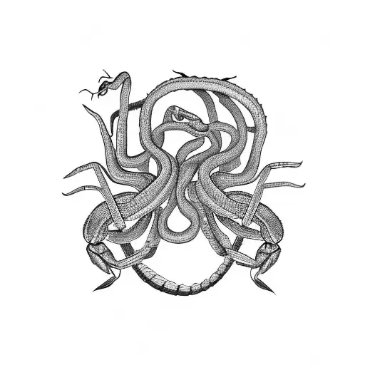 scorpion and snake in love tattoo design idea