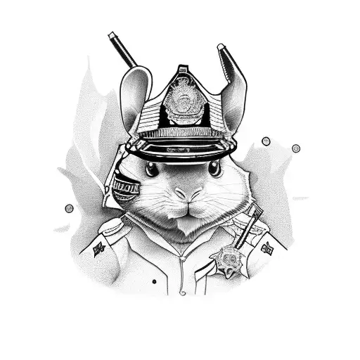 conejo con gorra de la policia y una cadena que dice poligang  tattoo design idea