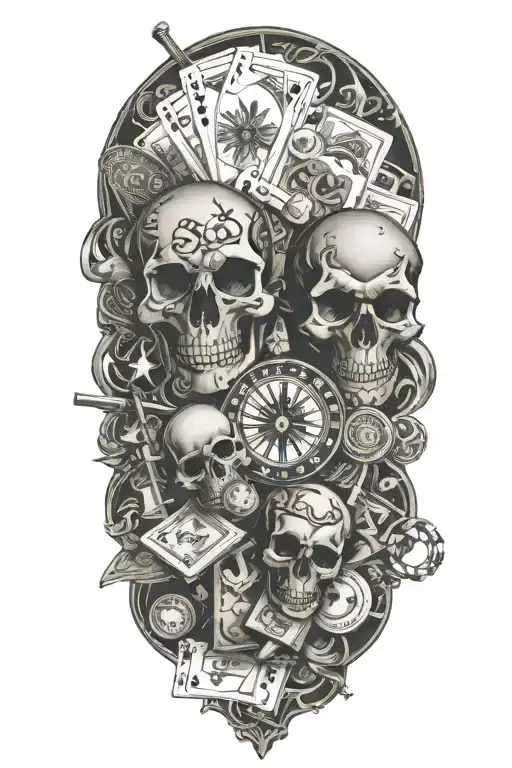 gambling hustle money symbols incorporated tattoo design idea